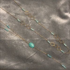 Gold necklaces with amazonite beads